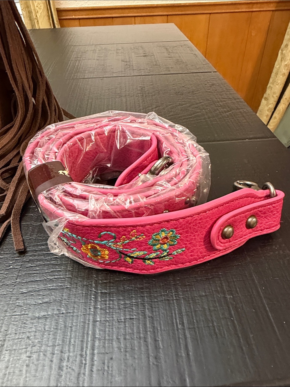 Montana West Pink Floral Embroidered Crossbody Bag with Brown Fringe - Picture 2 of 7